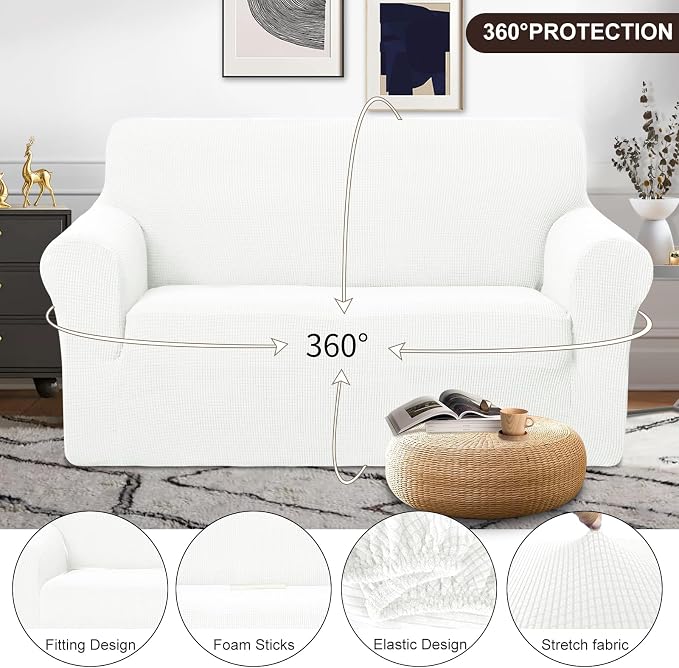 U-NICE HOME Loveseat Cover Stretch Couch Cover Sofa Slipcover, Ivory White | 2 - Image 3