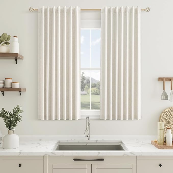 100% Blackout Linen Short Curtains by Guken