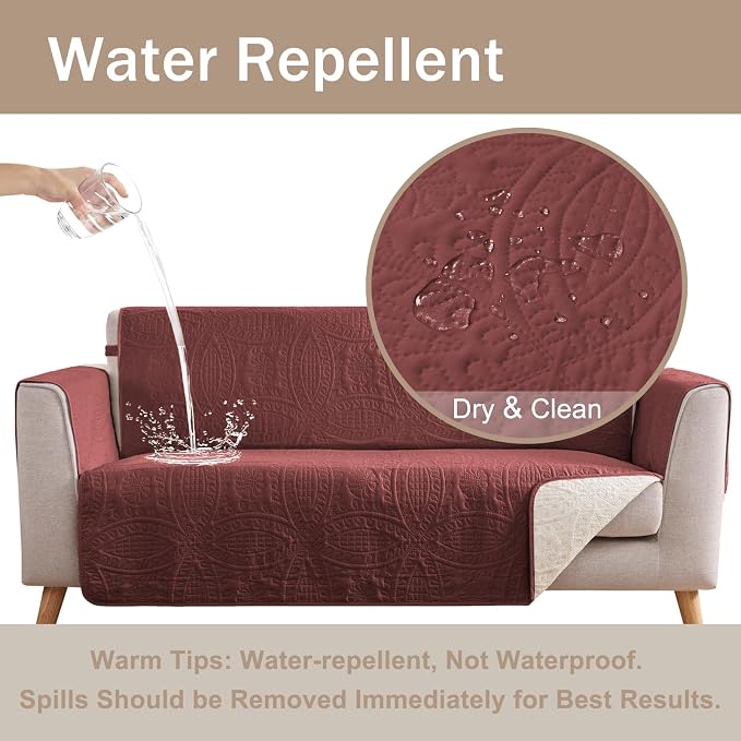 Red Loveseat Covers 2 Cushion Couch, Water-Repellent Sofa Cover - Image 3
