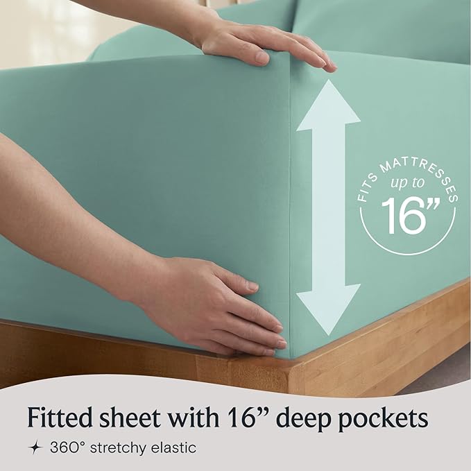 LuxClub 4 PC California King Sheet Set, Breathable Luxury Bed Sheets, Deep Pockets Wrinkle Free Cooling Sheets Machine Washable Hotel Bedding Silky Soft - Light Teal Cal King