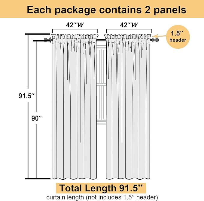 Light Grey Sheer Curtains 90 Inches Long 2 Panels, Light Filtering Voile Airy - Image 3