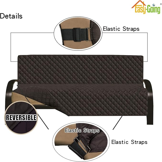 Easy-Going Reversible Couch Cover, Large Futon Sofa, Chocolate/Chocolate | - Image 3