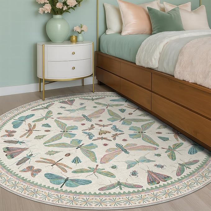 Green and Blue Insect 6ft Round Soft Rugs - Image 8