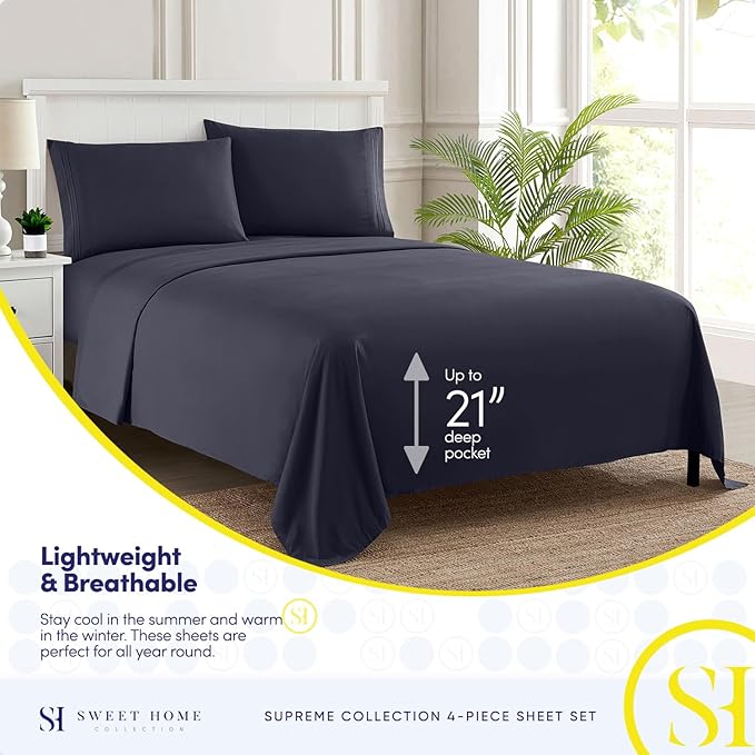 Full Size Sheet Sets - Breathable Luxury Sheets with Full Elastic & Secure Corner Straps Built In - 1800 Supreme Collection Extra Soft Deep Pocket Bedding, Sheet Set, EXTRA DEEP pocket - Full, Navy