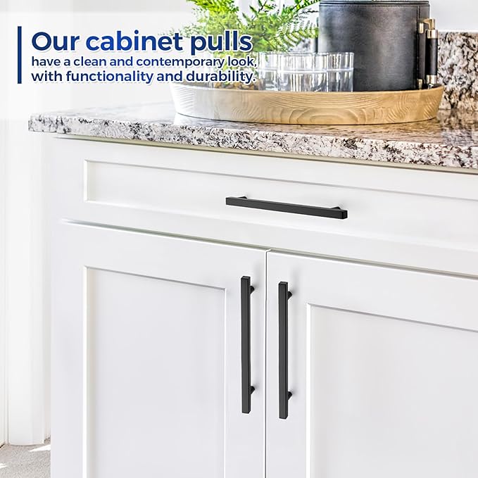 JOY DECOR 45 Pack 7-1/2 Inch Matte Black Square Cabinet Handles Stainless Steel Cabinet Hardware Pulls for Kitchen and Drawers with 10 Inch Overall Length
