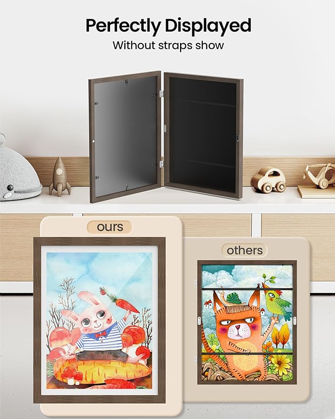 BAIJIALI Brown Art Frames for Kids Artwork - Front Opening Holds 150 Drawings, 3D Crafts - 4 Packs 8.5x11 with mat or 9x12 without Mat