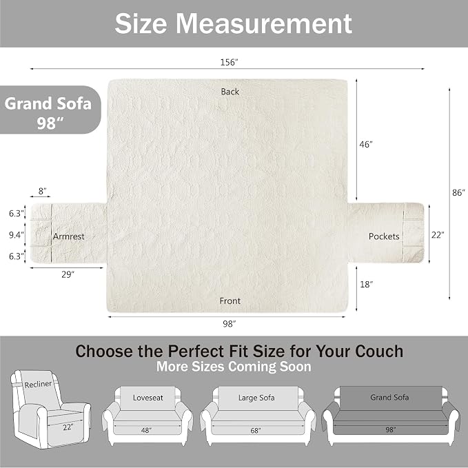 Quilted Grand Sofa Covers for 4 Cushion Couch, Couch Cover for Grand Sofa - Image 7