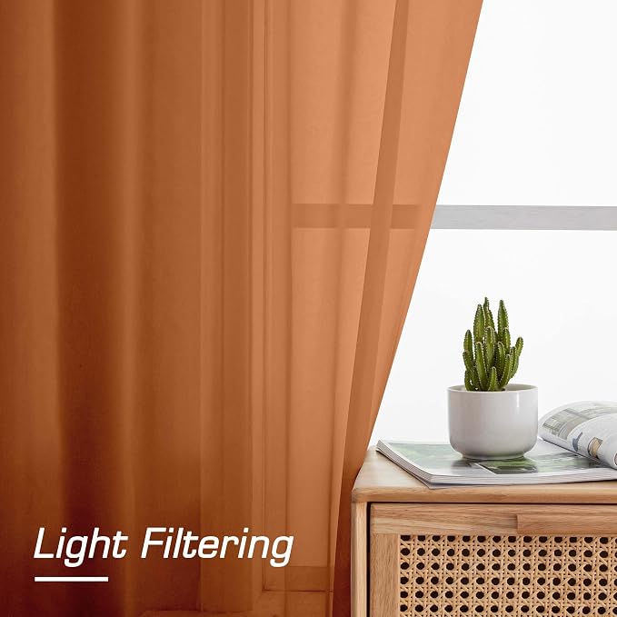 Sheer Curtains 72 Inches Long 2 Panels Set, Light Filtering Sheer Curtain Rod - Image 3