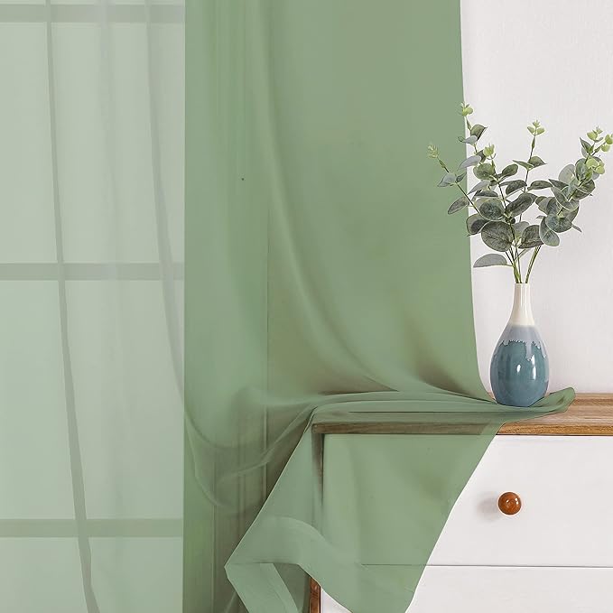Chyhomenyc Sage Green Sheer Curtains 108 Inches Long - Image 3