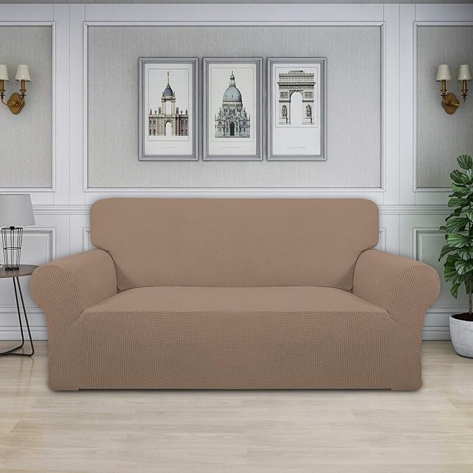 Easy-Going Stretch Loveseat Couch Covers Washable Camel | 1-Piece Loveseat - Image 2