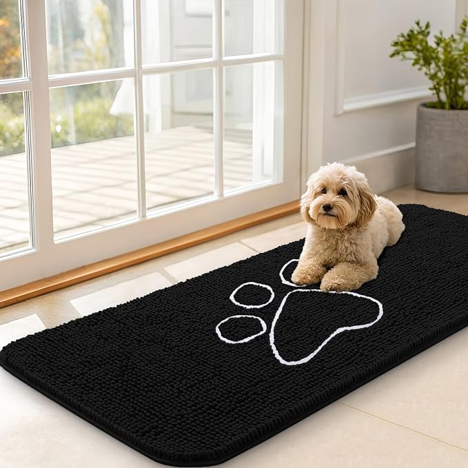 OLANLY Dog Door Mat for Muddy Paws 47x20, Paw Print Design Chenille Mud Mat | by OLANLY