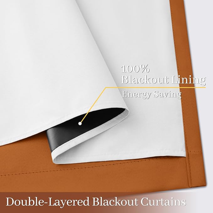 Yakamok Burnt Orange 100% Blackout Curtains 63 Inches Long 50" Wide 2 PCS | - Image 4