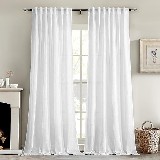 MIULEE White Linen Curtains 108 Inch Long 2 Panels by MIULEE