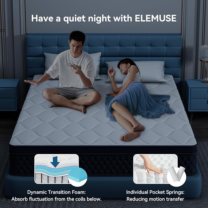ELEMUSE 12 Inch Cal King Mattress in a Box, Memory Foam Hybrid Mattress with Individually Pocketed Springs for Isolate Motion, Pressure Relief, CertiPUR-US Certified