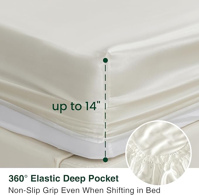 Love's cabin Twin XL Satin Sheet Sets - 3 Piece Ivory Silky Bed Sheets with Deep Pockets, Luxury Silk Feel Satin Sheet Set Twin XL (1 Flat Sheet,1 Fitted Sheet,1 Pillow case)