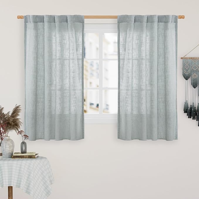 54 Inch Semi Sheer Window Linen Curtains, Light Filtering Panels | Linen by LAMIT