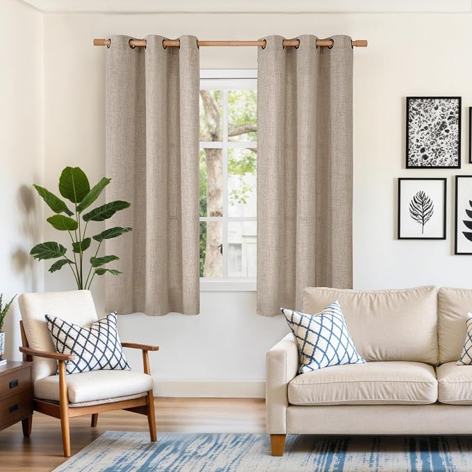 YoungsTex Linen Curtains 63 Inches Length 2 Panels - Image 2