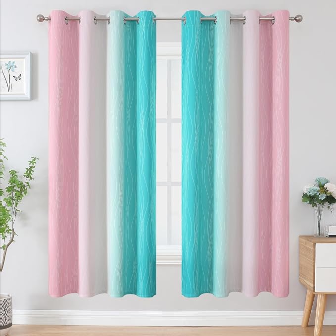 Pink and Teal Ombre Blackout Curtains - Image 2