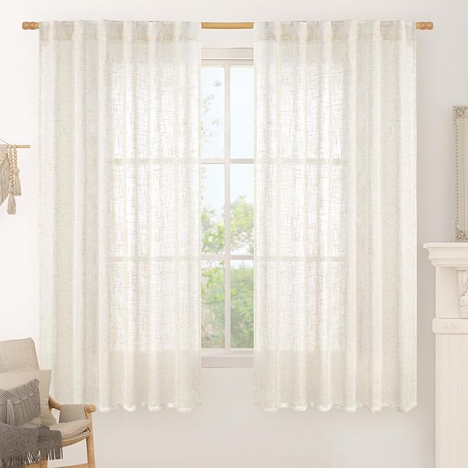 Cream Semi Sheer Linen Curtains 60 Inch, Light Filtering Panels | Window by LAMIT