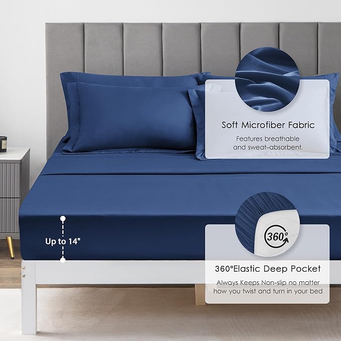 Love's cabin Twin XL Comforter Set Dark Blue, 5 Pieces Twin XL Bed in a Bag, All Season Bedding Sets with 1 Comforter, 1 Flat Sheet, 1 Fitted Sheet, 1 Pillowcase and 1 Pillow Sham