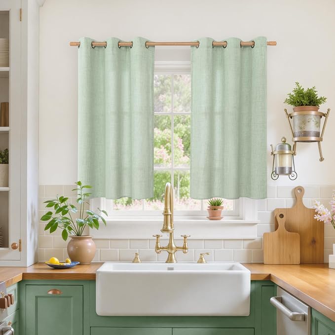 YoungsTex Sage Green Linen Curtains 45 Inches Length - Image 2
