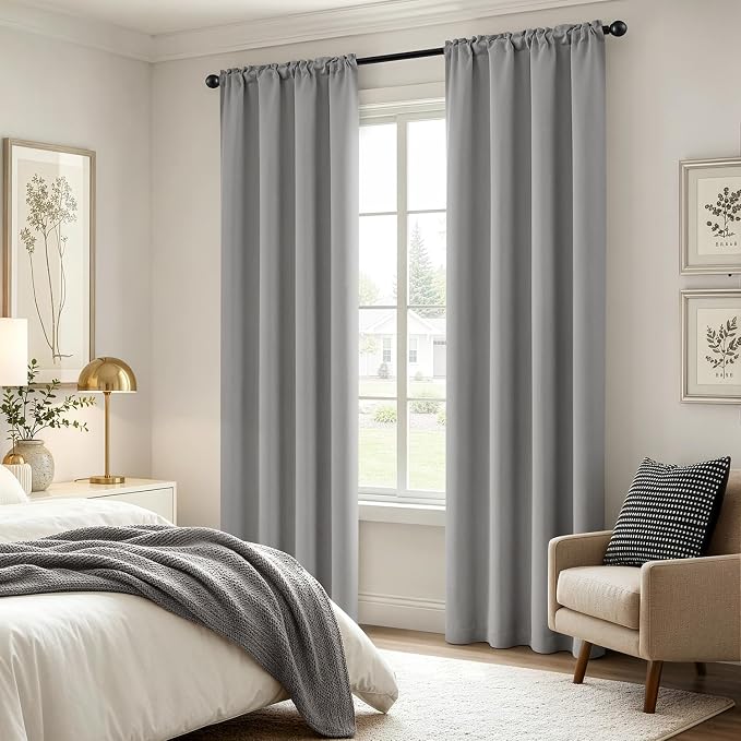 MIULEE 84 Inch Length Light Grey Blackout Bedroom Curtains Set of 4 | Thermal - Image 4