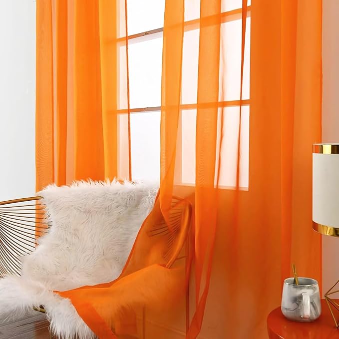 SpaceDresser Orange Sheer Curtains 4 Panels Rod Pocket Semi-Sheer Curtain 96 - Image 4