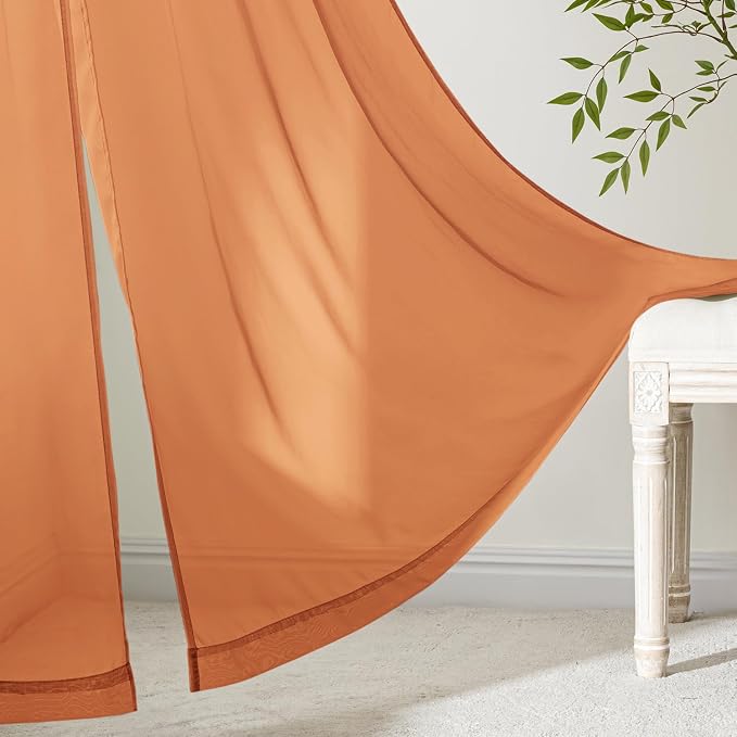 MIULEE Fall Orange Sheer Curtains 96 Inches Long 4 Panels 42 x 96 Inches | - Image 6