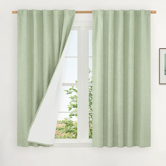 Natural 100% Blackout Linen Curtains 54 Inches by LAMIT