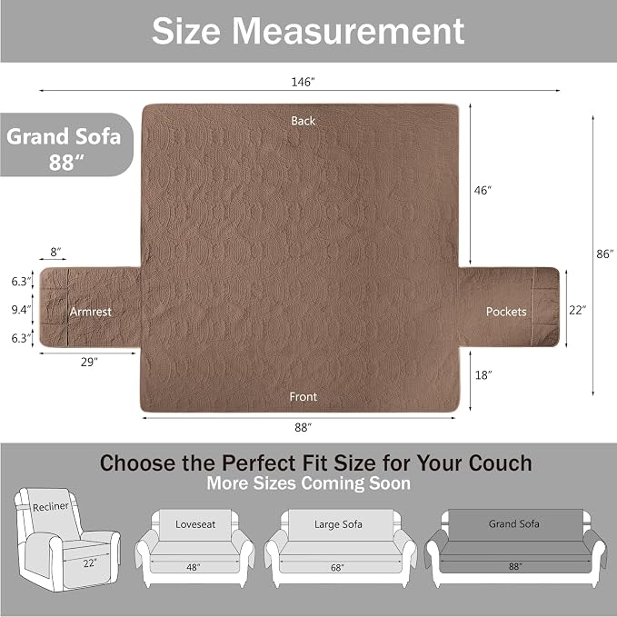 Quilted Grand Sofa Covers Washable, Couch Cover - Image 6