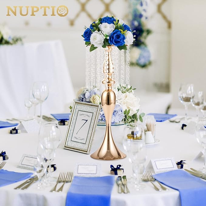 NUPTIO Flower Balls for Wedding Centerpieces - 6 Pcs 9.5 inch Diameter Fake Flower Ball Arrangement Bouquet Party Centerpieces for Tables - Royal Blue Rose Bouquet Centerpiece Flowers for Table