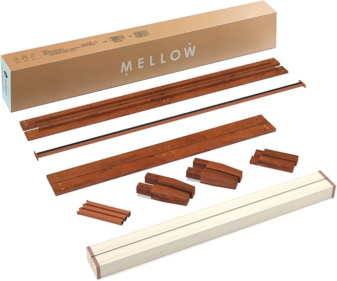 Mellow Naturalista Classic - 79.5"L x 59.5"W x 12"H Inch Solid Wood Platform Bed with Wooden Slats, No Box Spring Needed, Easy Assembly, Queen, Cherry