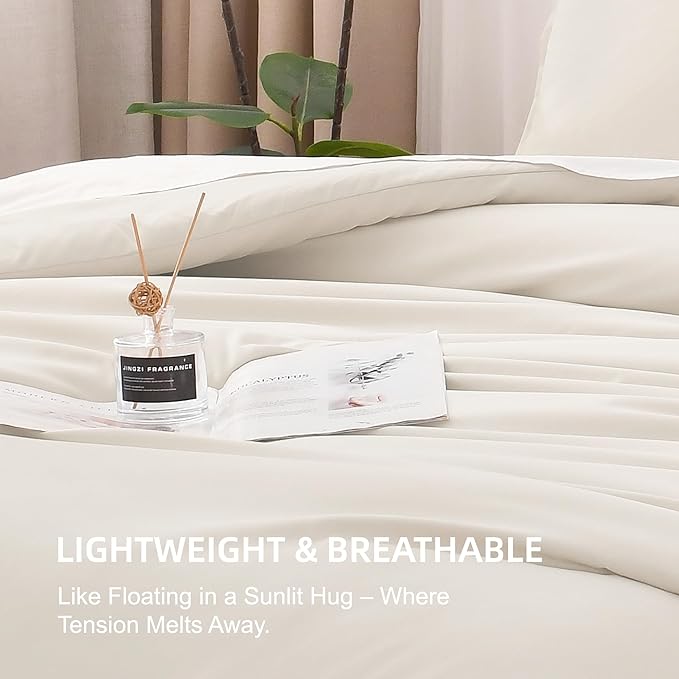 Litanika Comforters Beige Oversized King Size, 3 Pieces Lightweight Solid Bedding Comforter Set, All Season Fluffy Bed Set (120x98In Comforter & 2 Pillowcases)