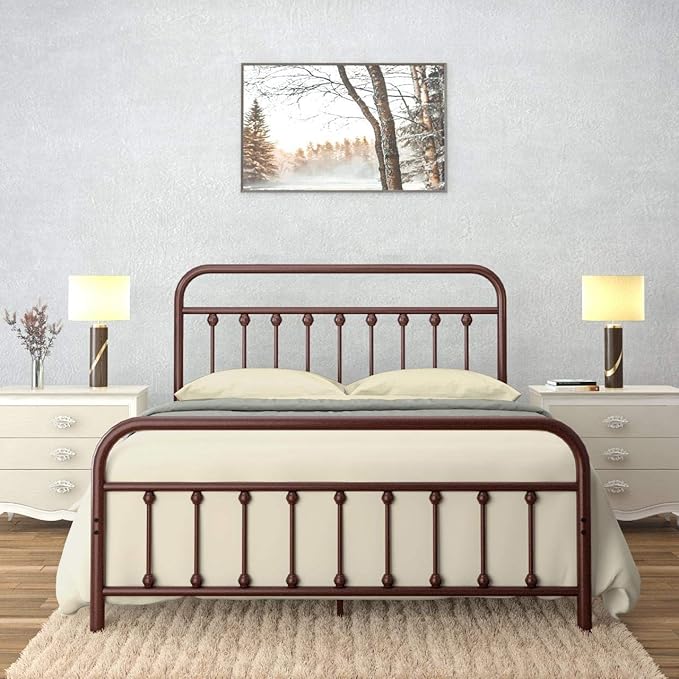 Golden Gate Beds Vintage Wrought Iron BedFrame with Classic Metal Platform Base, Headboard and Footboard, No Box Spring Needed, Easy Assembly, Mattress Base , Noise-Free, Sleek Brown Finish, Full Size
