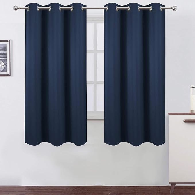 Navy Blue Thermal Blackout Curtains/38 x 63 Inch/Set of 2 Panels Room Darkening by Lemomo