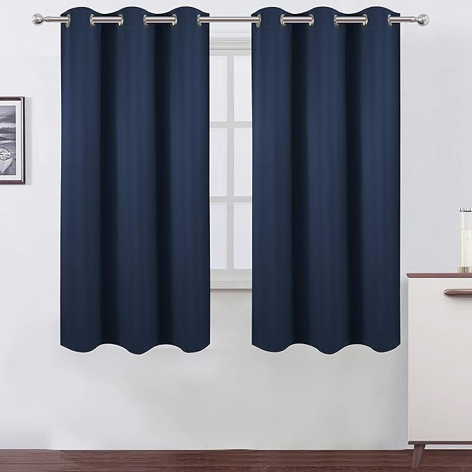 Navy Blackout Curtains/38 x 54 Inch Length/Set of Two Panels Grommet Bedroom by Lemomo
