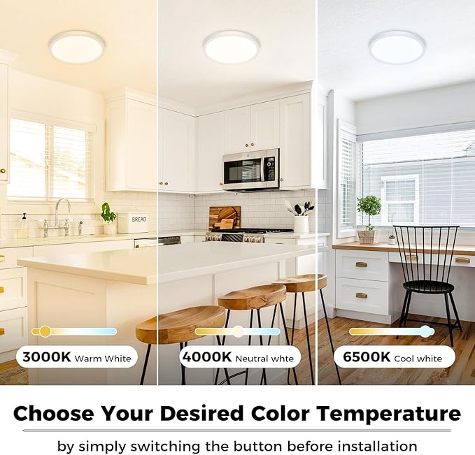 zemty 8Pack LED Flush Mount Ceiling Lights, 6.5 Inch 12W 1200lm Lighting Fixtures Recessed, Adjustable 3000K 4000K 6500K, Round Modern Ceiling Lamp for Bathroom Closet Hallway