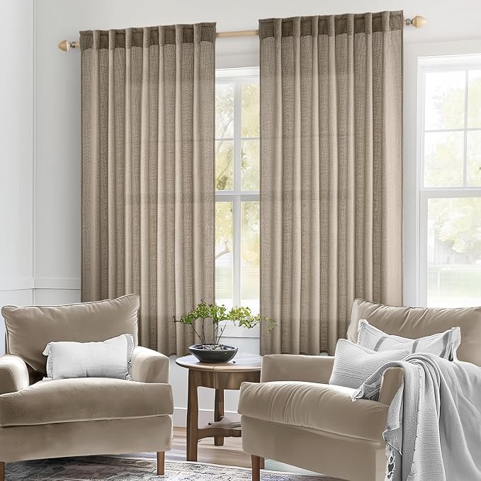 MIULEE Taupe Grey Linen Curtains 52x45 Inch Length 2 Panels - Image 2