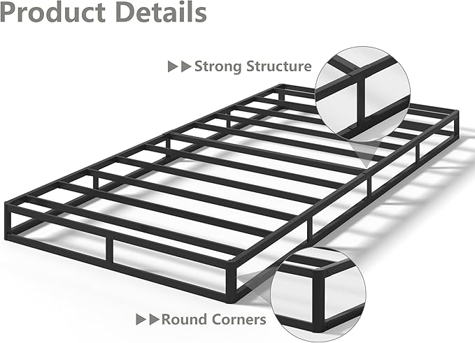 Qingzhou Box Spring Twin, 5 Inch High Metal Twin Box Spring Only, Heavy Duty Mattress Foundation with Fabric Cover, Easy Assembly, Quiet Noise Free, Non Slip, Black