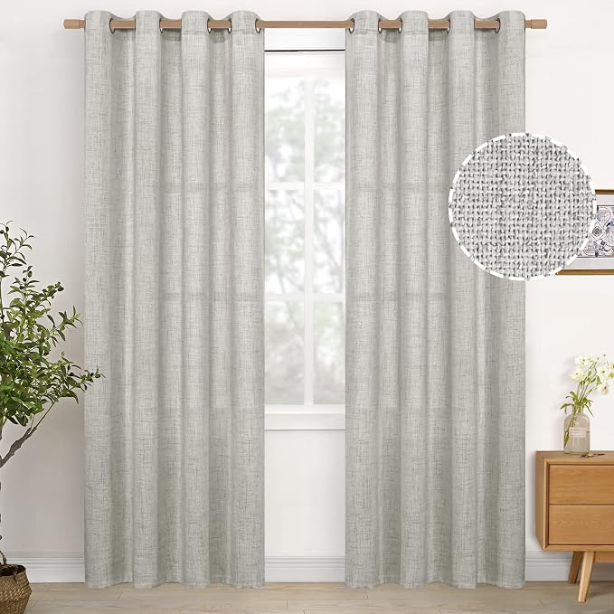 YoungsTex Light Grey Linen Curtains 84 Inch Length by YoungsTex