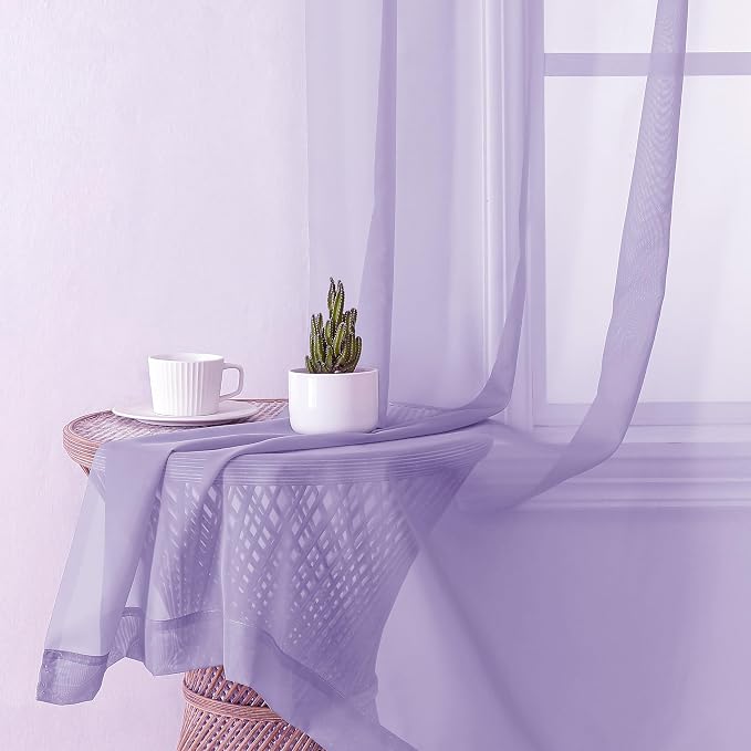 Lavender Sheer Curtains 90 Inches Long 2 Panels Set, Light Filtering Solid - Image 8