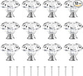 [12 PCS] 40mm Crystal Clear Glass Cabinet Drawer Pulls, Diamond Shape Cupboard Knobs with Screws for Kitchen, Dresser, Cupboard, Bathroom, Wardrobe (1.6 inch / 40mm)