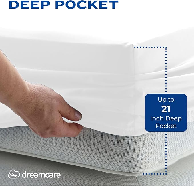 DREAMCARE Queen Sheet Set – 4 pcs Cooling Sheets – up to 21” Extra Deep Pocket Queen Sheets – Hotel Luxury Sheets & Pillowcases – Superior Softness 100% Fine Microfiber with Side Pocket – White