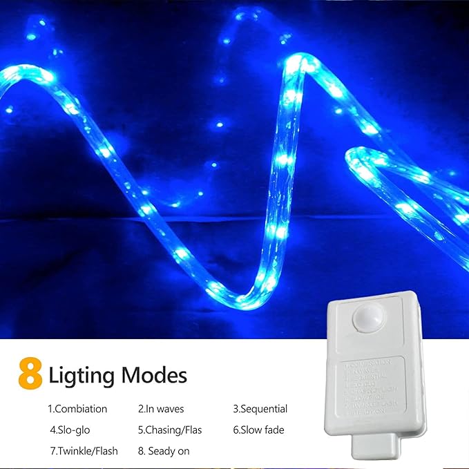 50ft 360 LED Rope Lights Outdoor, Connectable and Flexible Tube Lights with 8 Modes, Waterproof Indoor Outdoor LED Rope Lighting for Deck, Garden, Pool, Fences,Patio, Indoor Outdoor Decorations (Blue)