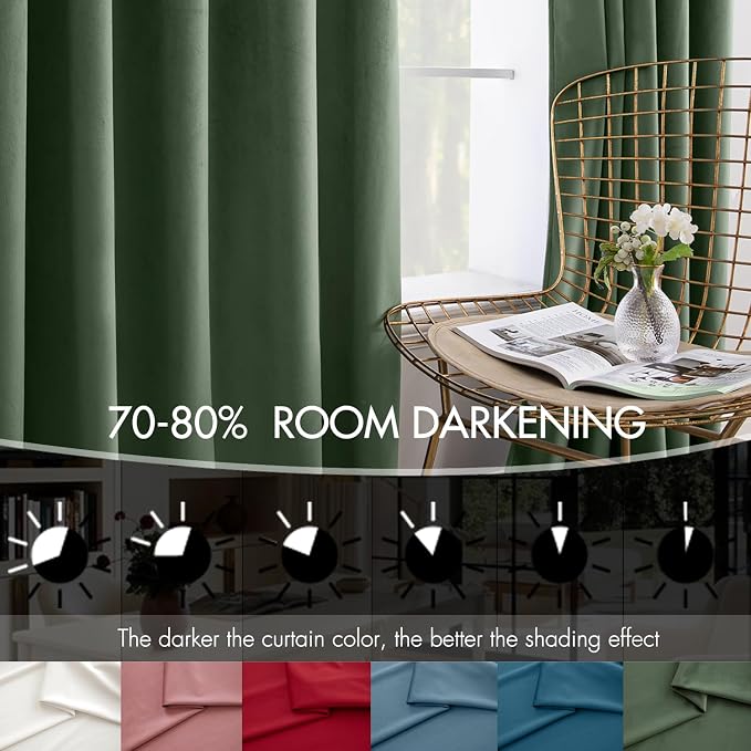 MIULEE Velvet Curtains 50W x 108L 2 Panels Olive Green Blackout Curtains | - Image 4