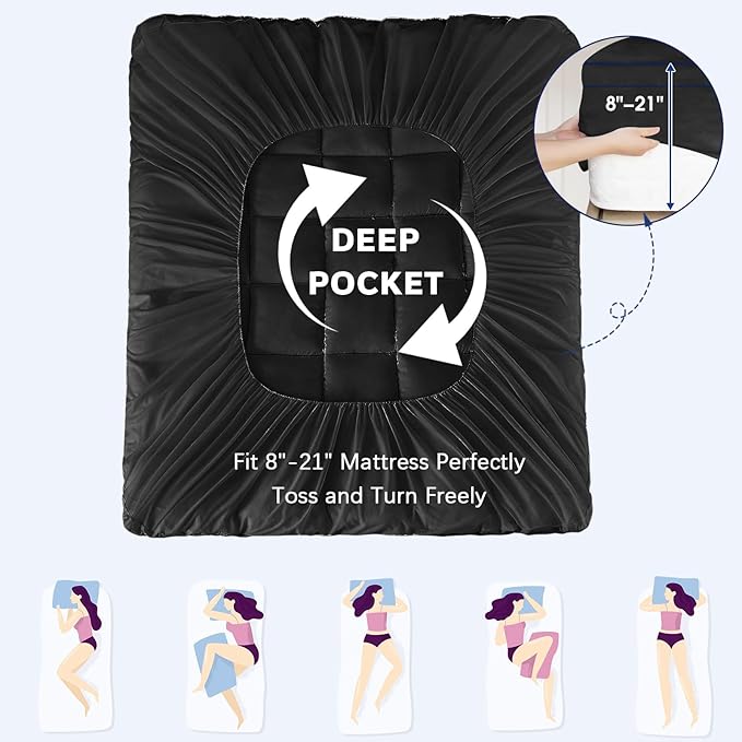 CYMULA Mattress Topper Full XL, Black Mattress Topper Pad Cover, Pillow Top Mattress Toppers with Deep Pockets, Plush Down Alternative Fill Mattress Protector