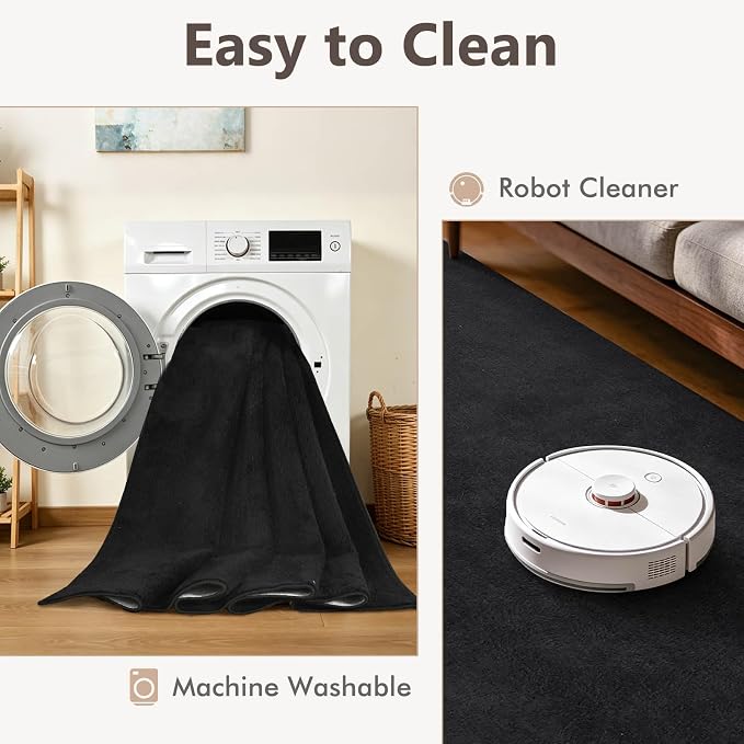 2x3 Black Solid Area Rug Washable Non-Slip Soft - Image 7