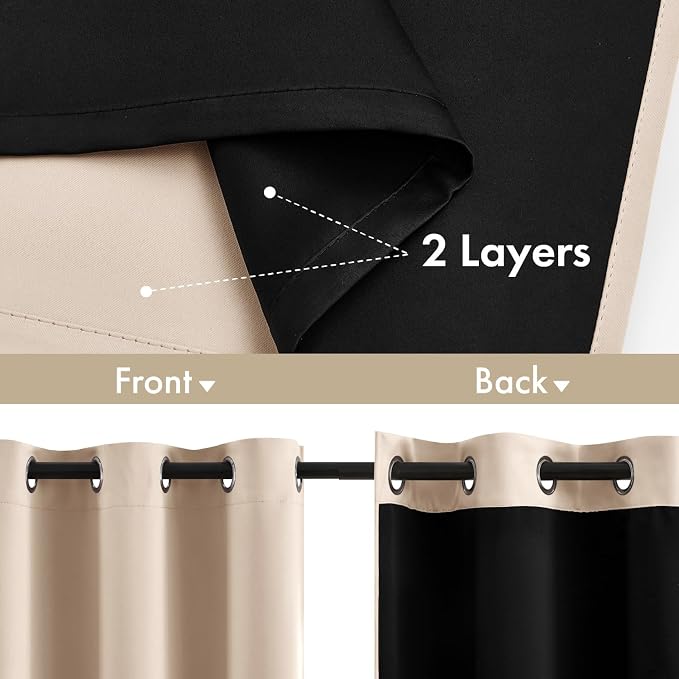 MIULEE Beige 100% Blackout Curtains - Image 3