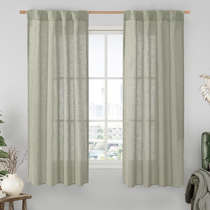 Linen Curtains 63 Inch Length 2 Panels by LAMIT