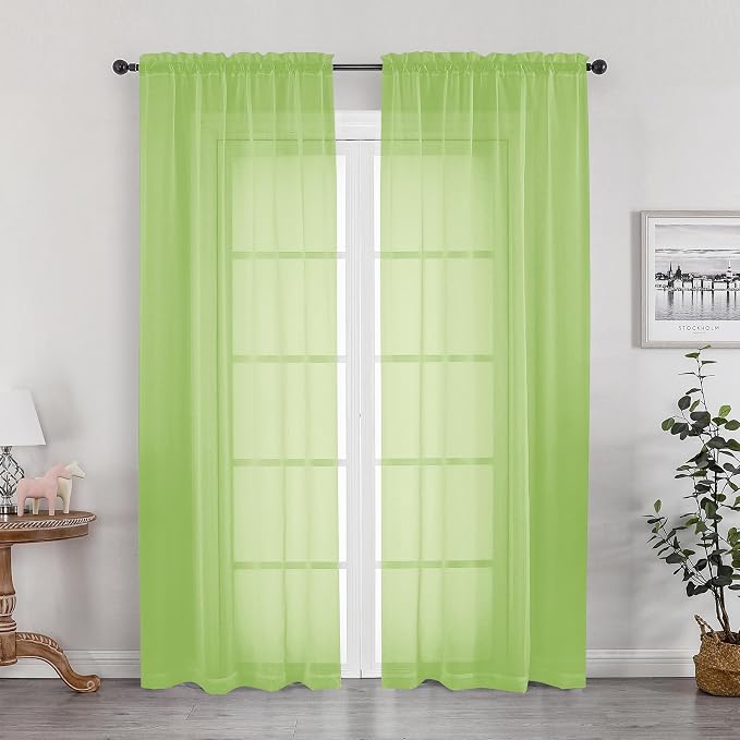 Sheer Lime Curtains for Bedroom Living Room 78 Inches Long 2 Panels Set by OWENIE